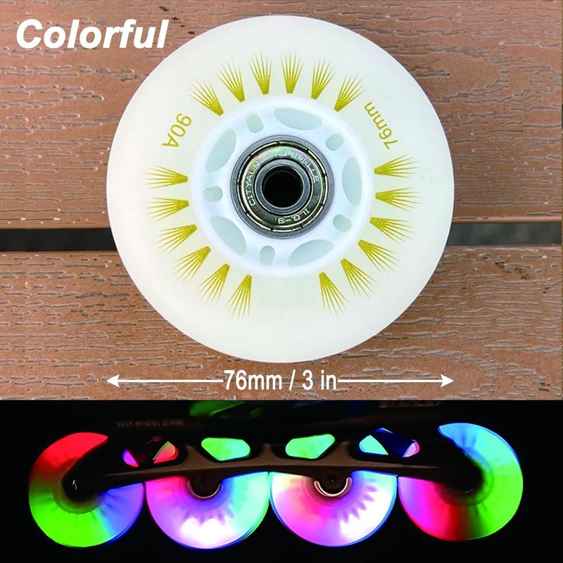 FYANER Light up Inline Skate Wheels & Roller Blade Wheels 76mm/80mm with Bearings ABEC-9 for Indoor & Outdoor use 90A Luminescence Roller Blade Wheels 4-Pack - Image 2